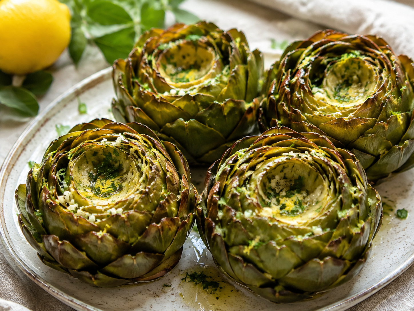 Roasted artichokes with garlic and fresh lemon