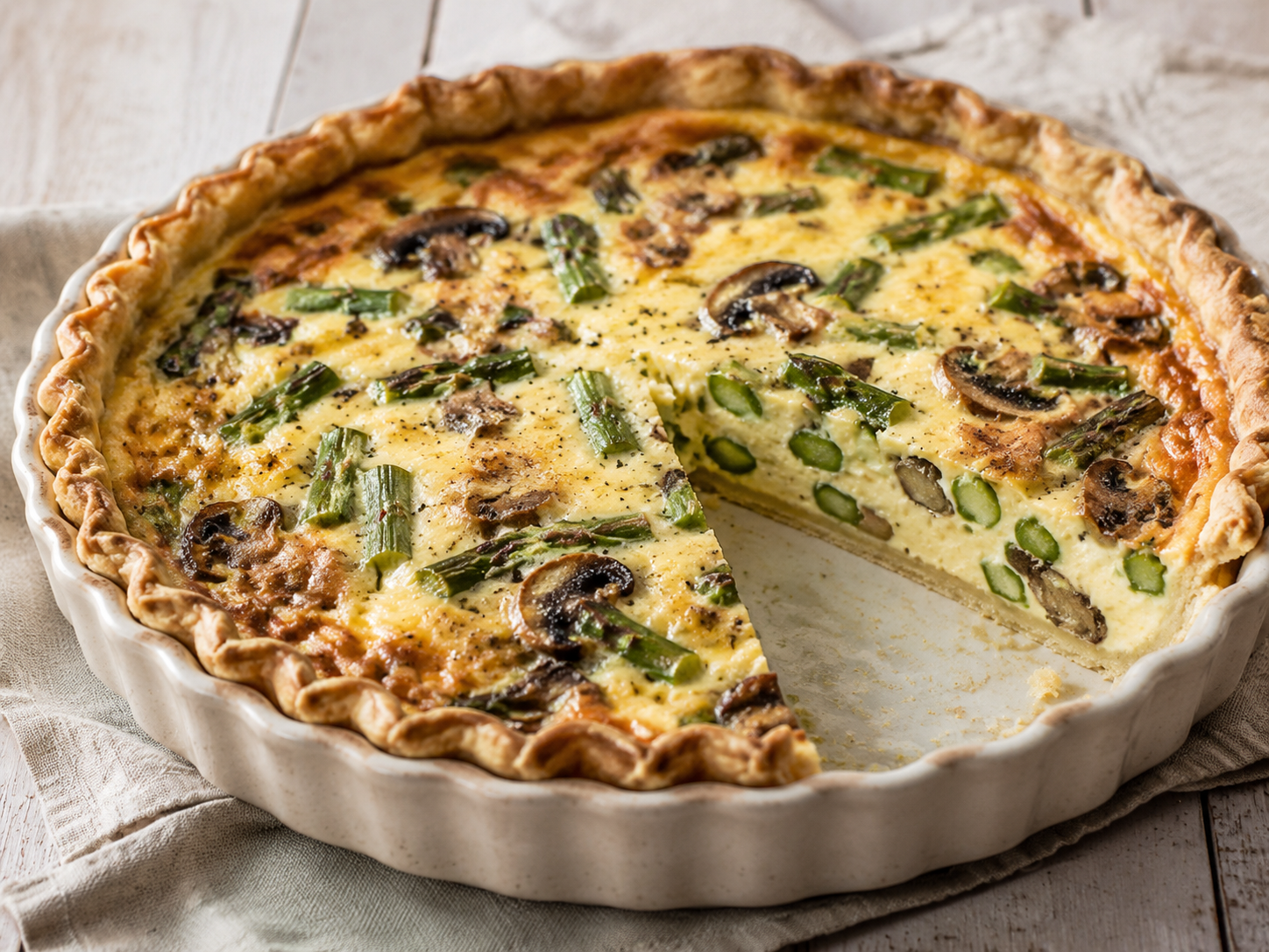 Asparagus and Mushroom Quiche prepared with garden-fresh asparagus