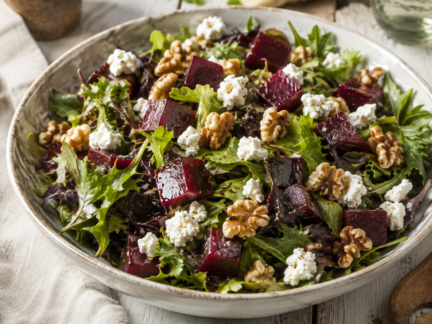 Beet and Goat Cheese Salad prepared with garden-fresh beets