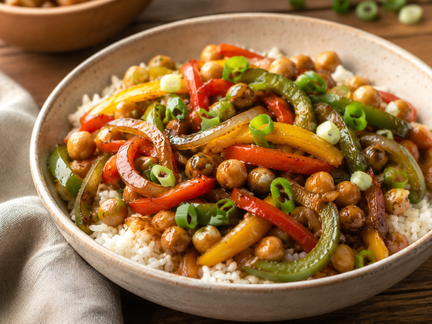 Bell Pepper and Chickpea Stir-Fry prepared with garden-fresh bell peppers