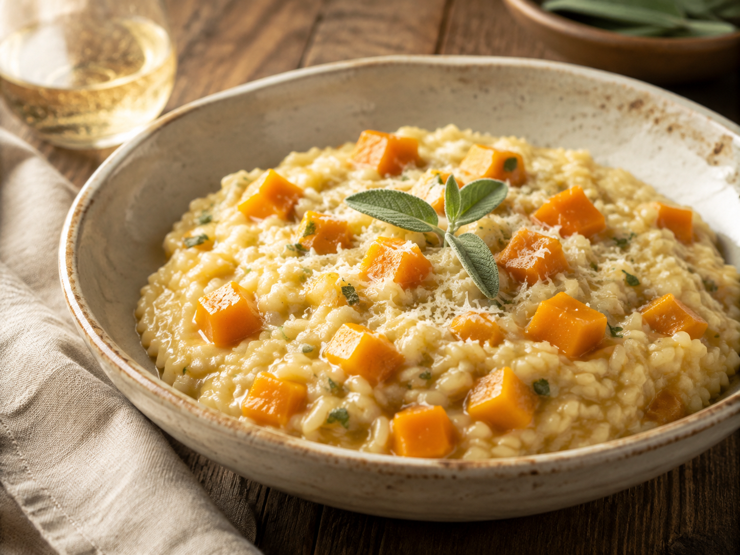 Butternut Squash and Sage Risotto prepared with garden-fresh butternut squash