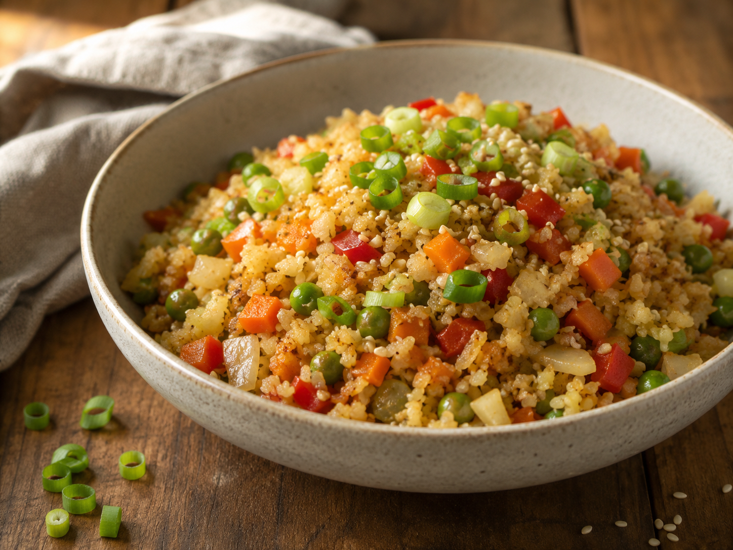 Cauliflower Rice Stir-Fry prepared with garden-fresh cauliflower