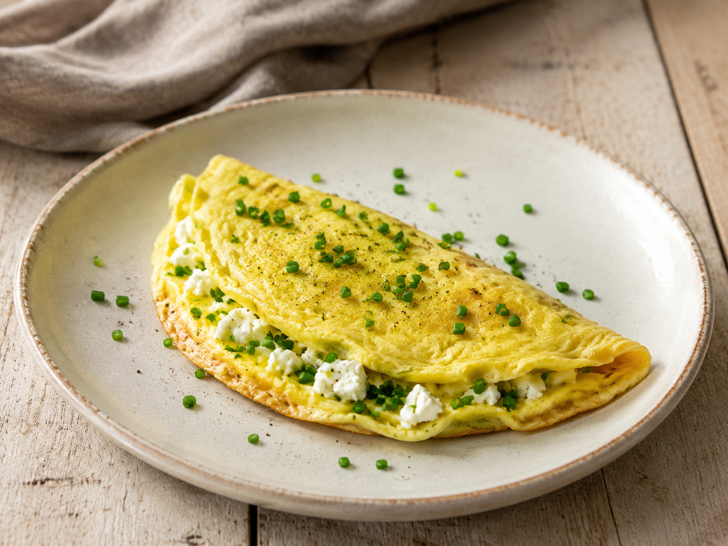 Chive and Goat Cheese Omelette prepared with garden-fresh chives