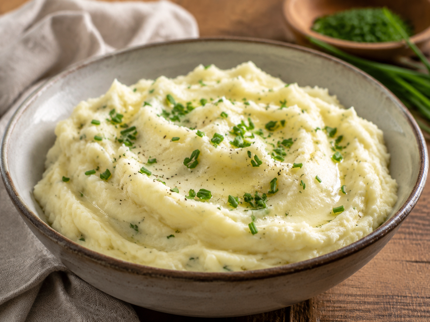 Creamy Chive & Garlic Mashed Potatoes prepared with garden-fresh chives