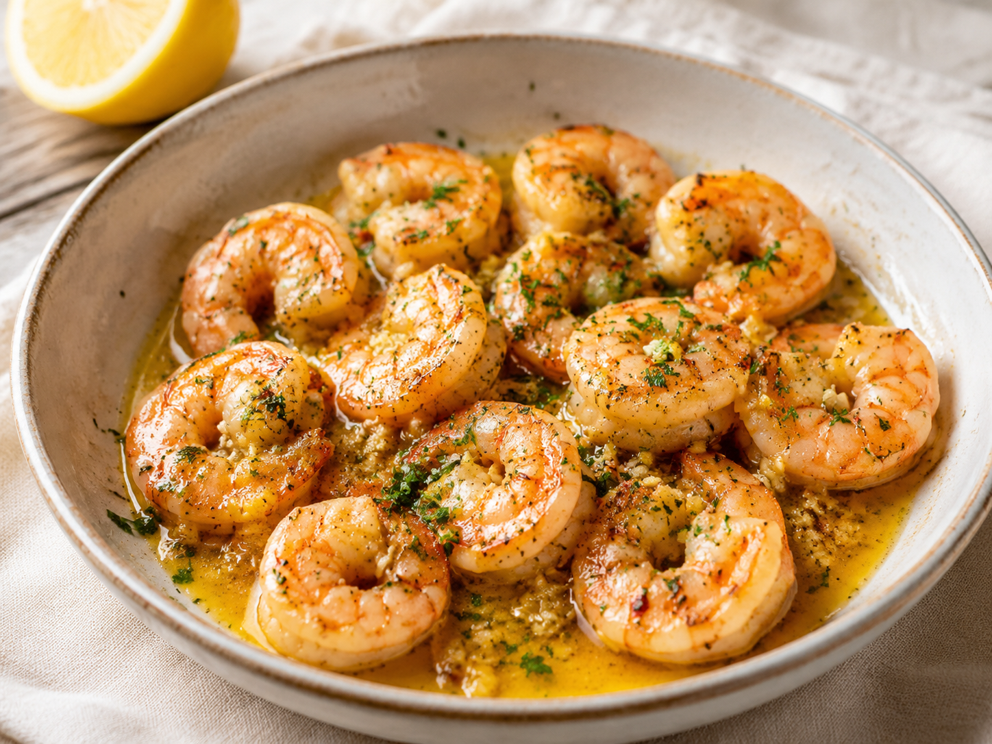Garlic butter shrimp with lemon and parsley