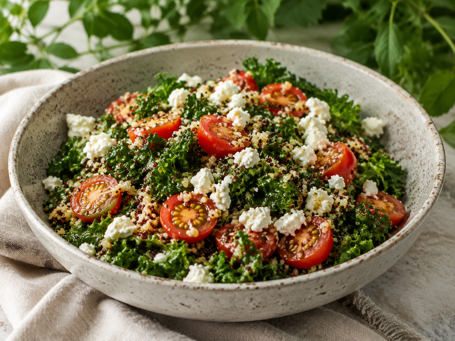 Kale and quinoa salad with fresh vegetables