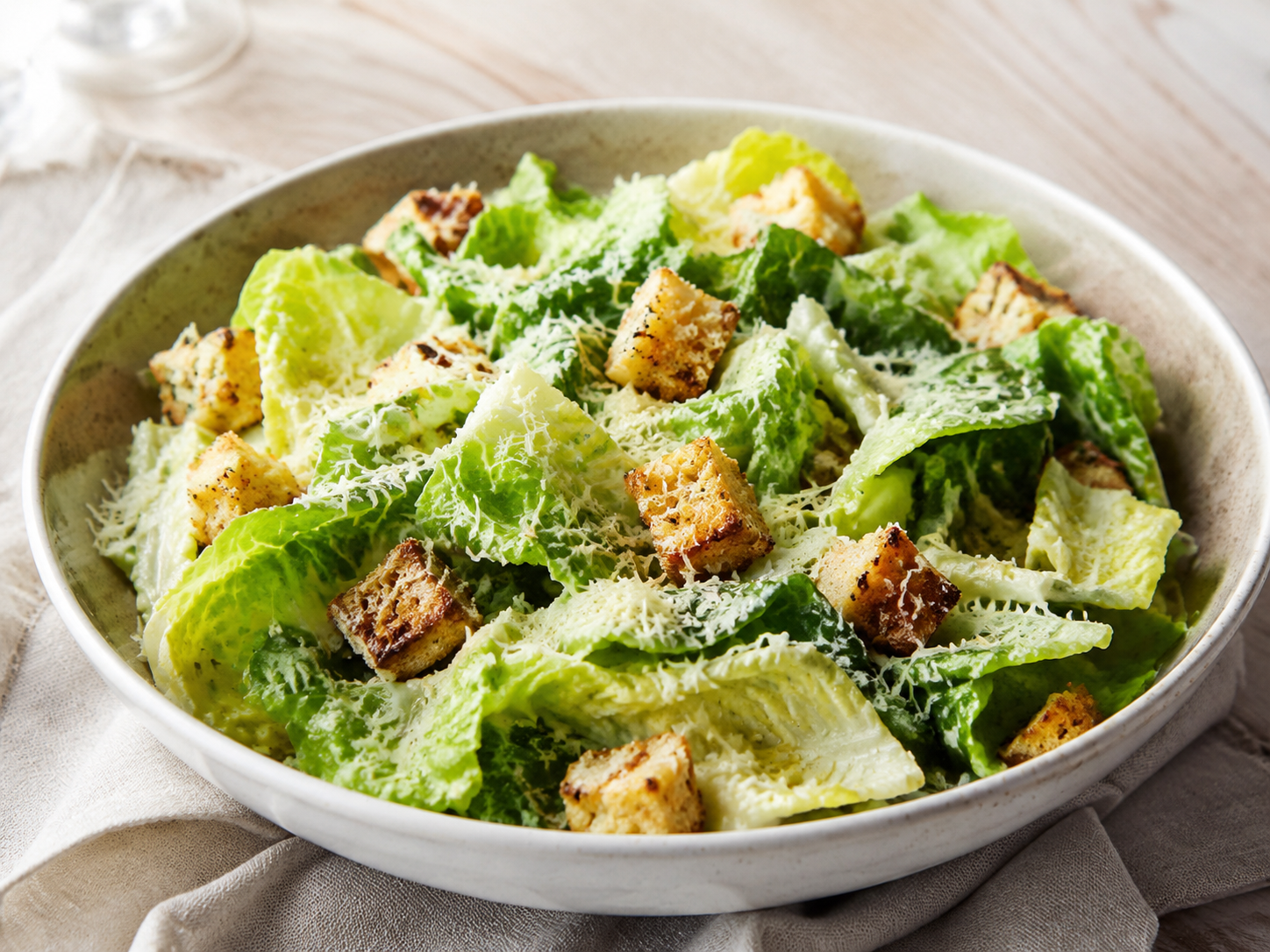 Classic Caesar Salad prepared with garden-fresh lettuce