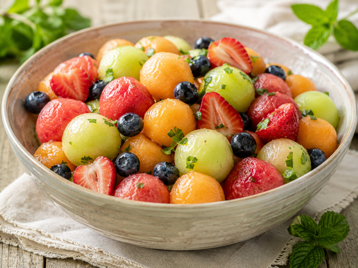 Melon Berry Fruit Salad prepared with garden-fresh melons