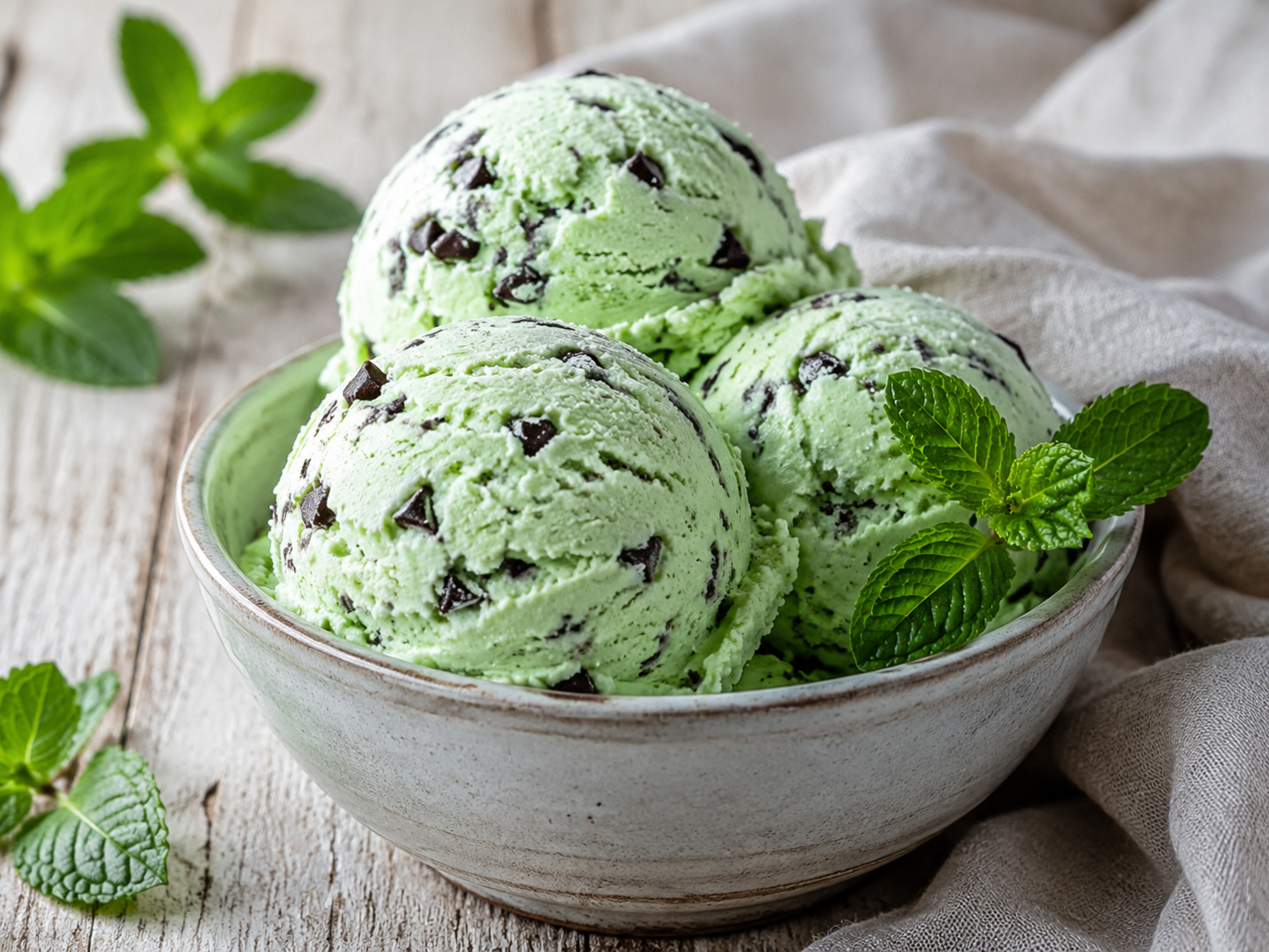 Mint Chocolate Chip Ice Cream prepared with garden-fresh mint