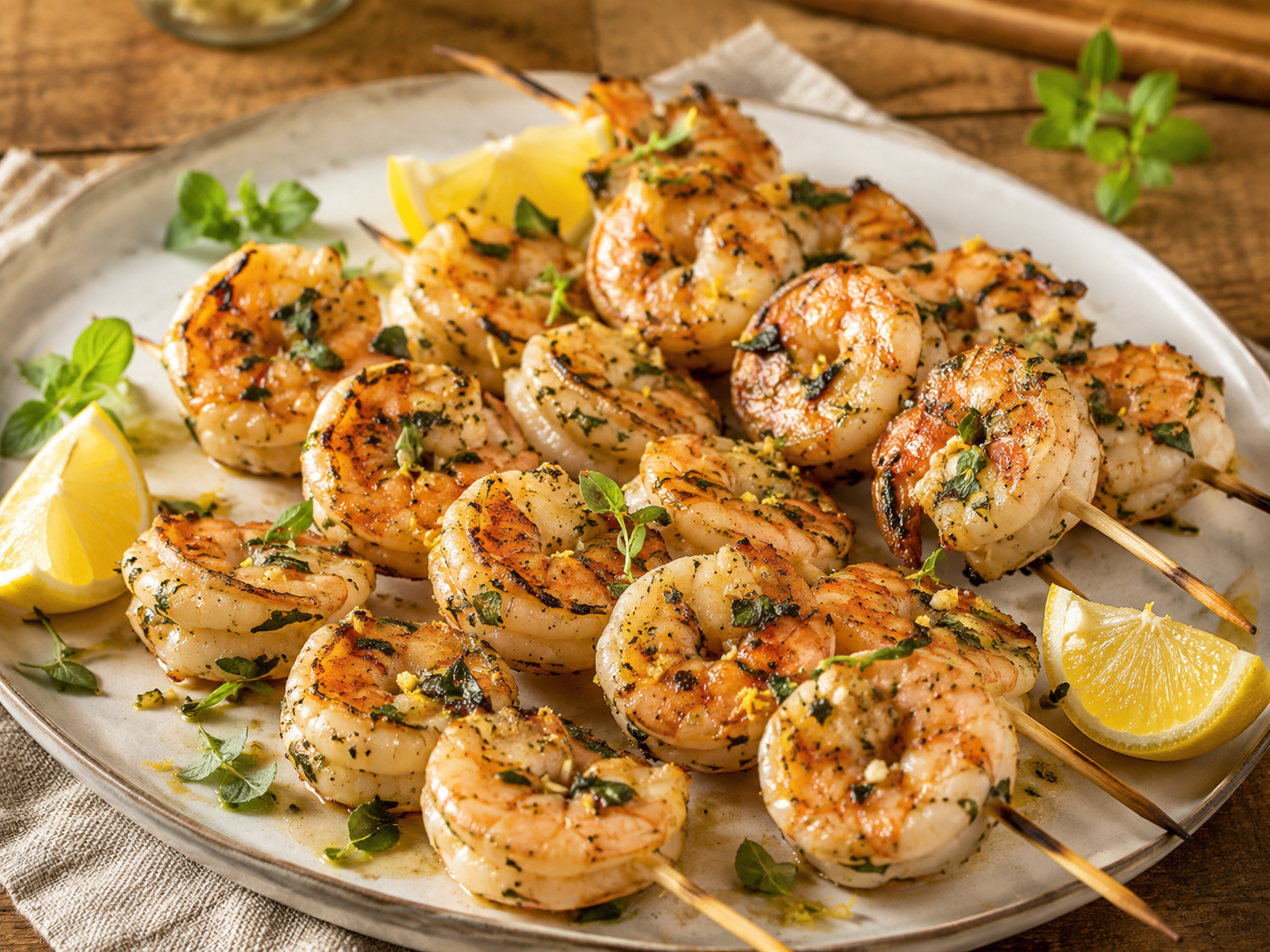 Oregano Lemon Garlic Grilled Shrimp prepared with garden-fresh oregano