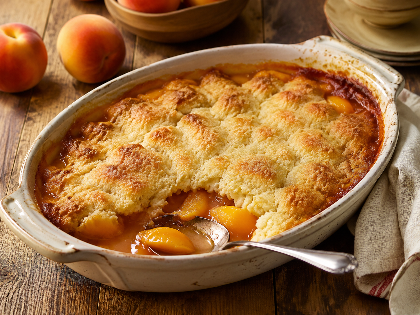 Peach Cobbler prepared with garden-fresh peaches