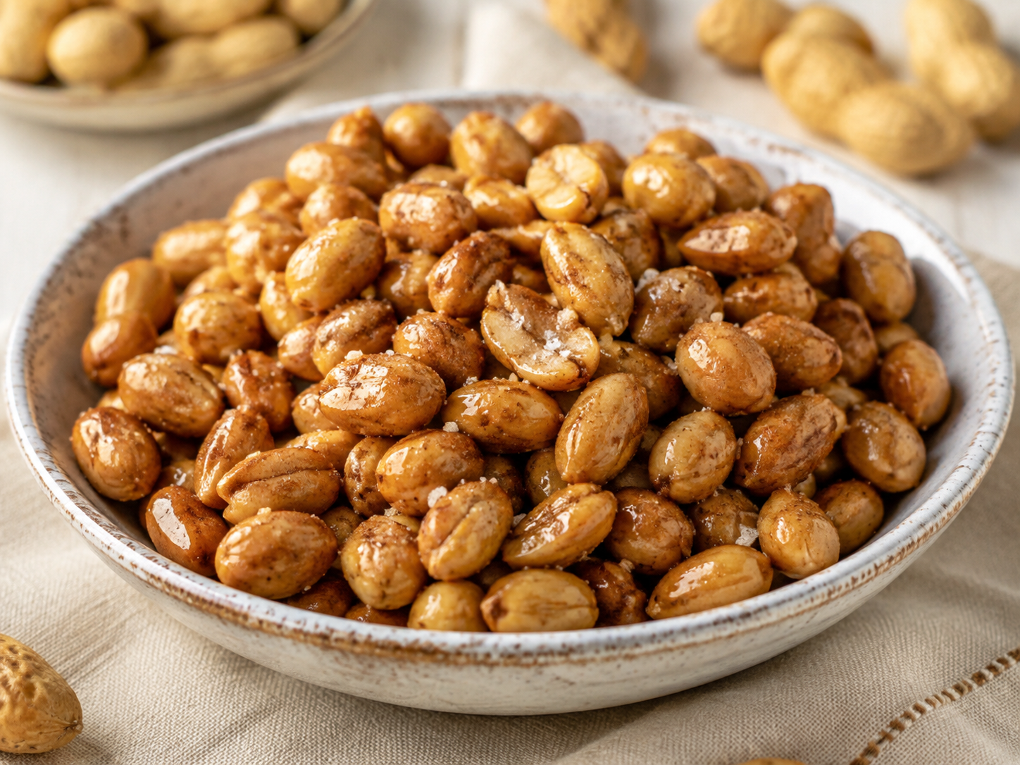 Bowl of golden honey-roasted peanuts