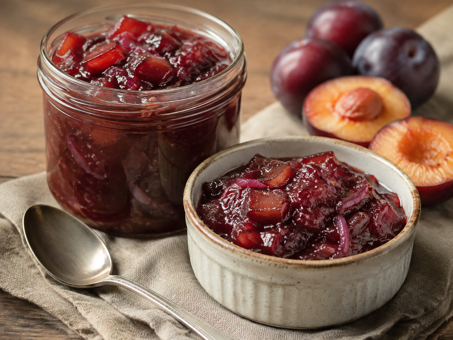 Plum Chutney prepared with garden-fresh plums