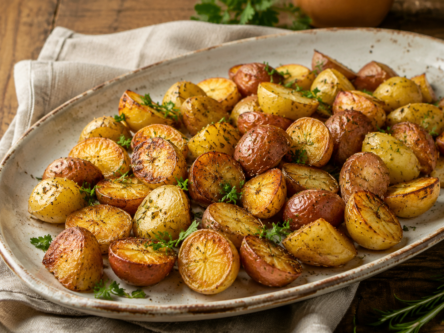 Crispy Roasted Potatoes prepared with garden-fresh potatoes