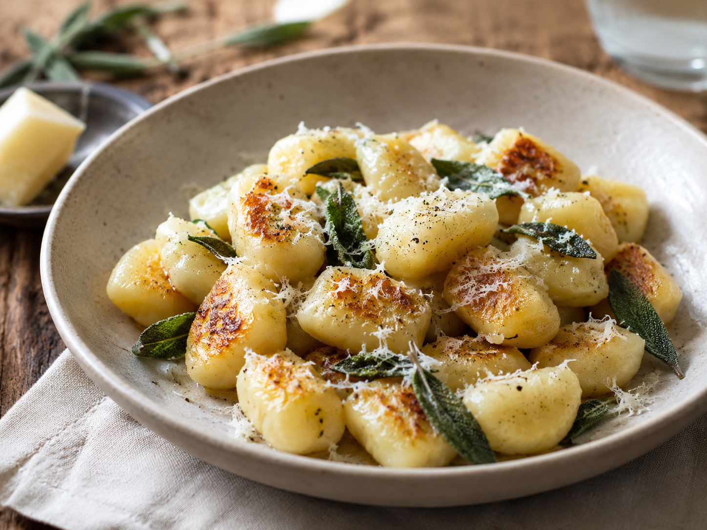 Sage Butter Gnocchi prepared with garden-fresh sage