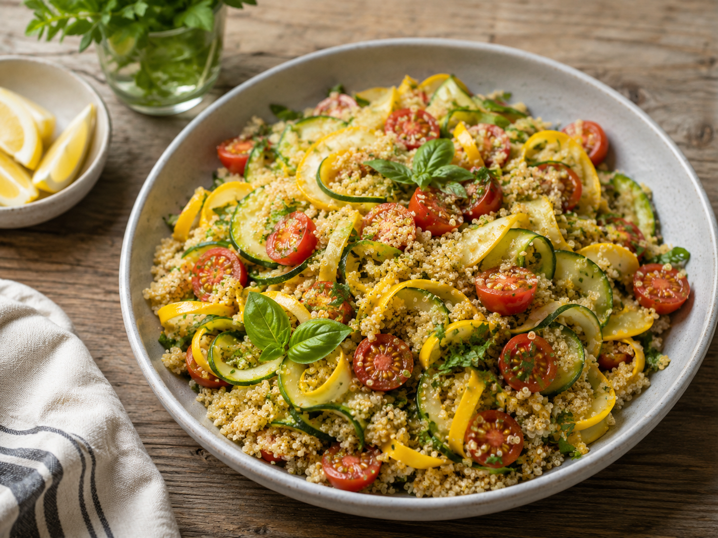 Summer squash and quinoa salad with fresh vegetables