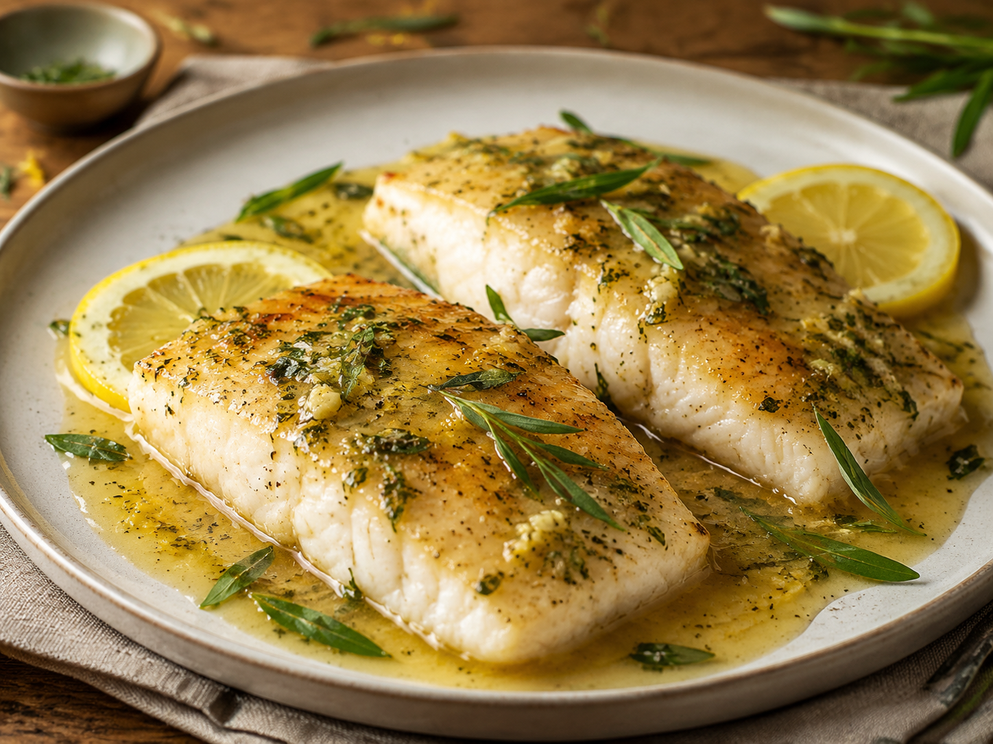 Tarragon Lemon Butter Sauce for Fish prepared with garden-fresh tarragon