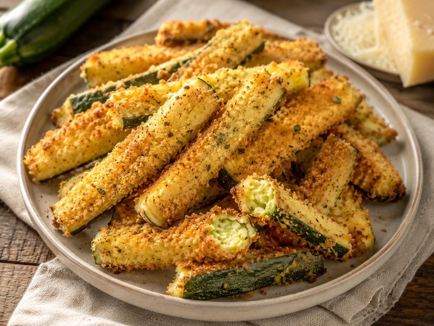 Cheesy Baked Zucchini Sticks prepared with garden-fresh zucchini